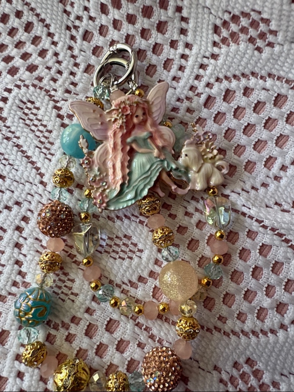 Beaded Fairy and Dog Purse Charm